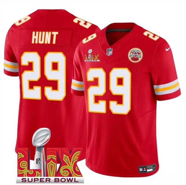 Men & Women & Youth Kansas City Chiefs #29 Kareem Hunt Red 2025 Super Bowl LIX Patch F.U.S.E. Vapor Limited Stitched Jersey
